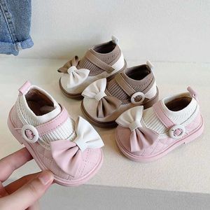 Flache Schuhe Congme 0-4 Jahre Baby Girls Schuhe Neugeborene Kinder Bogen flache Schuhe süße weiche Baumwolle Prinzessin Schuhe Kleidschuhe Q240523