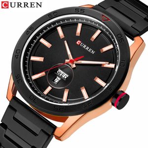 Curren Watches for Men Luxo Banda de aço inoxidável assistir Casual Style Quartz Wrist Watch com calendário Black Clock Masculino Presente 249G