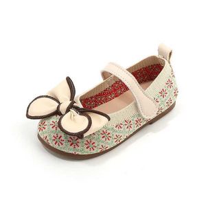 Flat Shoes 2023 Barn Fashion Girl Casual Shoes Bow Simple Anti Slip Princess Flat Shoes Anti Slip Edition Soft Fashion Elegant Childrens Shoes Q240523