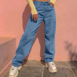 Calça de jeans feminina feminina azul claro perna reta solta 2024 mamãe casual mamãe calça as calças de moda Mulheres na cintura alta