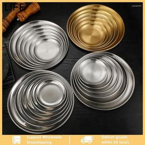 Plates Stainless Steel Dining Plate Golden Dishes Round Tray Cake Western Steak Makeup Tablewares Korean Style Kitchen Tools