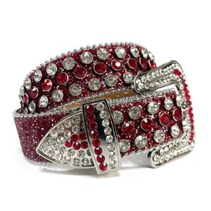 Pasy Red Western Cowgirl Rhinestones Bling Pasek Moda Kolkowy pasek Cinto de Strass Ceinture Femme 282t