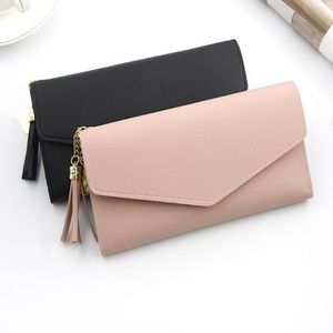 HPB New Women Leather Wallet Lady Long Purse Tassel Clutch Bags Card Bag Coin Purse Black255y