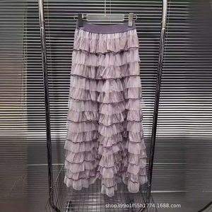 Dwuczęściowa sukienka Summer Niszowa modna marka Purple Patchwork Cake Szyfonowa spódnica pół spódnicy