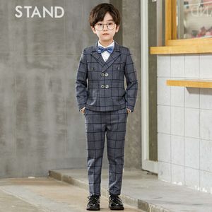 2021 Jungen Plaid formelle Hochzeitsanzug Kinder Jacke Weste Hose Tuxedo Fotografie Set Schulkinder Sprache Host Performance Kleid