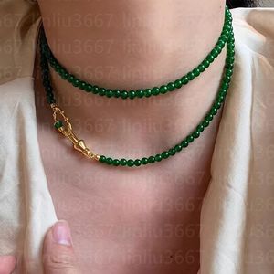luxury green agate necklace woman natural stone chrysoprase necklace Joker wears long necklace light luxury niche high sense sweater chain with box for girl gift