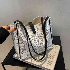 이브닝 백 패션 아트 패턴 토트 2022 여성을위한 새로운 핸드백 어깨 간단한 디자이너 최고 강철 쇼핑 220416 205m