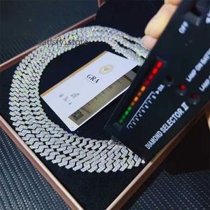 Designer kubansk halsband passera diamanttest 14mm bred GRA Moissanite Diamond 18k Gold Sterling Silver Cuban Link Chain For Men Hip Hop Necklace With Box