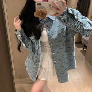 MM Family Ss New Jacquard Letter Denim Shirt Women S Fashion Versatile Loose Coat