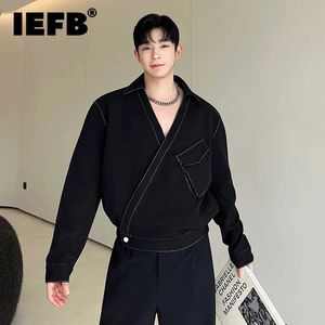 Herrjackor IEFB Mens Cardigan Niche Design Cross Plaid Lapel Jacket Dark Casual Jacket Korean Personlighet Jacket TOP 9C1553 Q240523