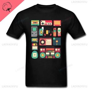 メンズTシャツテクノゲームPC Tシャツコンソールボックスコントローラー電話テクノロジービデオゲーム1980年代および1990年代のS2452406 S2452408のメンズブラックTシャツクラシックゲーム