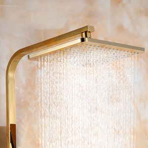 Golden Dusch Set Badezimmer Smart Digital Duschsystem Wandhalterung Thermostatischer Bad Wasserhahn Spa Niederschlag Badewanne LED TAP Full Kit