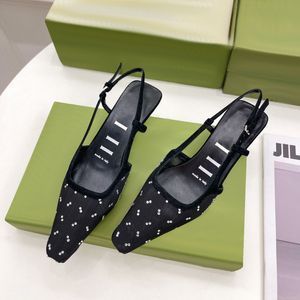 Dhgate tasarımcı balo elbise ayakkabı çift deri slingback ofis siyah dantel örgü lüks kadın pompalar ince yüksek topuk ayakkabı moda kristal bayan hediye kumaş ayakkabı boyutu 35-41