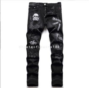 Mäns jeans svarta smala skalle hål high street trendiga mäns magra jeans herrbanan jeans saia jeans säljer män jeans