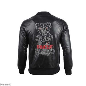 Plein-Brand Philipe Plein Jacke Designerjacke Herren PP Schädel Stickerei Leder Pelzjacke Dicke Baseballkragen Jacke Simulation Motorradjacke 695