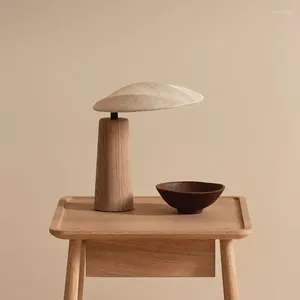 Lâmpadas de mesa exclusivas japonesas wabi-sabi arte minimalista lâmpada decorativa led e27 tecido de madeira maciça luzes de mesa para quarto de estar quarto