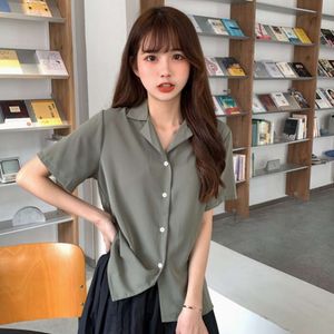 Button Shirt Girl Solid V-ringen Retro Chic Korean Streetwear Haruku All-Match Simple Leisure Popular Preppy Clothing Female Ins