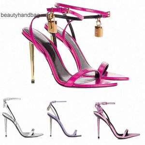 Tom Fords Sandals Padlock 23s Heels Metal Lock Pointy sandal Naked Elegant Shoes Hardware Brand and key Women Stiletto High Heel Party Dress Wedding EU354