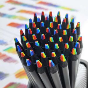 Crayon Pencils 7-color Kawaii black wood rainbow core colored pencil drawing tool wooden pencil art supplies stationery school supplies WX5.23