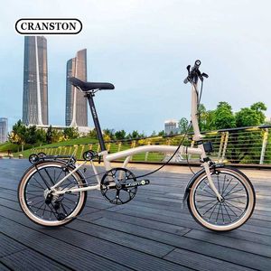 Cyklar 16 tum extern 7-växlad Carlton Dual C-bromsa Portable CRMO Three Fold Frame 53T Crank 349 Wheel Small Folding City Bike Q240523