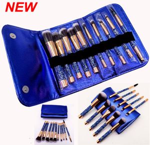 Pennelli per il trucco Impostare 10 pezzi Cosmetici Brush Blue Diamond con borsa per trucco Polvere Eyes Fondazione Blush Blush Eyeliner Brow Baskes6340154