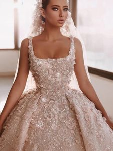 Romantic Square Neck Wedding Dresses Classic Flowers Beaded Lace Appliques Bride Gowns Bridal Dress Vestido De Novia Custom Made