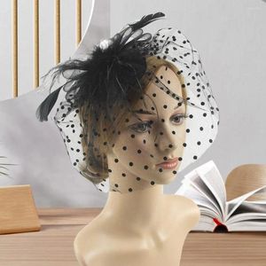 Берец искусственный головной убор пера Элегантная ретро -очаровательная шляпа с сеткой с точки