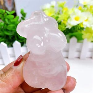 Decorative Figurines Natural Rose Quartz Plump Lady Body Carving Fashion Home Decoration Healing Energy Gemstone Polishing Crafts Gift 1pcs