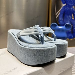 Coperni high platform Wedge Sandal Designer Luxury flip-flops 10cm denim blue canvas slippers women Designer Slides dress shoes summer elevator shoe