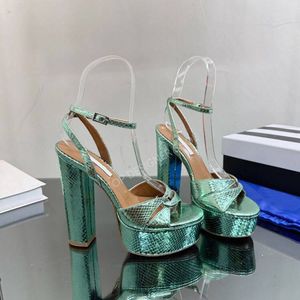 Top quality Gold silver Platform sandal High-heeled shoes Ankle Strap chunky block Heels Dress shoes pumps Luxury Designers sandal women Evening shoes 13mm