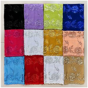 African Fashion Muslim Scarf Party Evening Medium Size Sequin Embroidery Chiffon Islamic Hijab Shawl Embroider Ramadan Dubai 240511