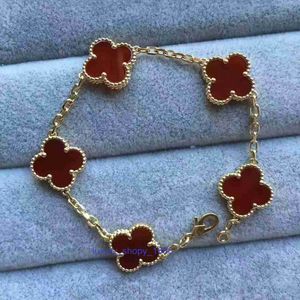 Designer Van Armband Jewlery Gold Thicked 18k Rose Plating Natural Red Jade Marrow Lucky Clover Double Sided Five Flower Armband Women's High Edition