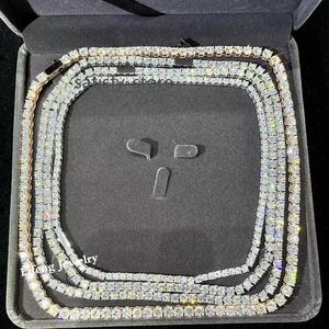 925 Silver Iced Out VVS Moissanite Tennis Chain مرت اختبار الماس 3 مم 4 مم 5 مم قلادة Chocker