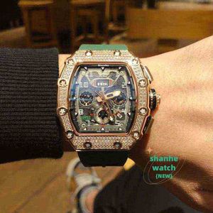 RM Watch Date Watch Sky Star Wine Barrel Mens Diamond Inlaid STORA RIAL Helt automatisk mekanisk RM011