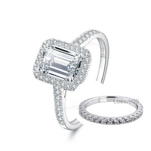 Grande super flash quadrato diamante smeraldo taglio 2ct lab lab anello di promessa anello di anello sterling sier anelli da nubi