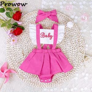 Flickklänningar Prowow 3-24m Baby Summer Flutter Sleeve Red Letter Bodysuit Dress for Girls Backless Spädbarn Kidskläder 2024 EIQCG