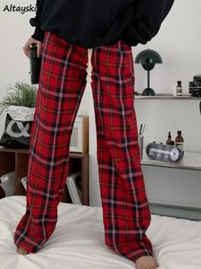 Wide Leg Long Pants Women Vintage Plaid Loose Casual Harajuku Y2k Student BF Streetwear Simple All-match Spring Pantalones 240524