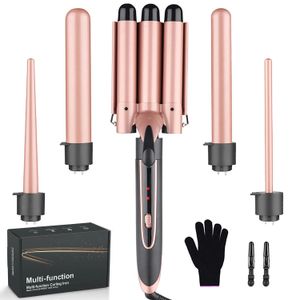 5 in 1 Curling Wand Sets with 3 Barrel Hair Waver Dual Voltage Instant Heating Temp Adjustment Crimper Iron for Women 240515