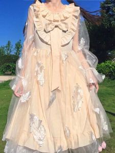 Lässige Kleider japanische Harajuku Frauen Mesh Langarm Prinzessins Lolita Kleider Verband Cosplay Sommer süße Kawaii Rüschen Vestido