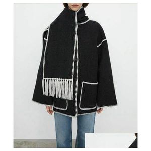 Womens Jackets Toteme Embroidered Scarf Jacket Dark Grey Melange Drop Delivery Apparel Clothing Outerwear Coats Dhhwr