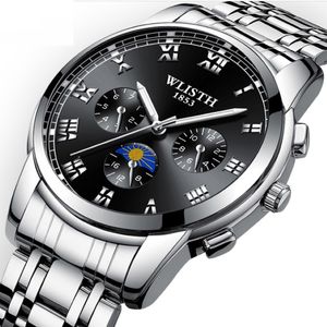 Wlisth Brand Quartz Mens Watch con sottodiale non funzionante quadrante luminoso Life impermeabile in acciaio inossidabile Bracciale Bracciale Orologi 224R