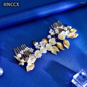 Hair Clips HNCCX Handmade Bridal Comb Alloy Leaf Headpieces Bride Shell Flower Accessories Gold Color Headwear For Women CP315