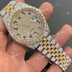 Luksusowe raperzy stali nierdzewne Hip Hip Moissanite Diamond męskie zegarek z niestandardowymi arabskimi tarczami z VVS Clarity Diamonds