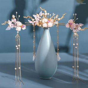 Haarklammern Perle Kristall Schmetterling Haarnadel -Ohrring -Set Hanfu Chinesischer Stil Hochzeit Brautzubehör Juwelennadel Band