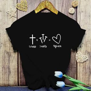 Kvinnors t-shirt mode kristendomen Jesus 1 kors 3 naglar 4 givet tryck t-shirt tjej t shirt mjuk tryck topp unisex t kläder casual o-hals t240523