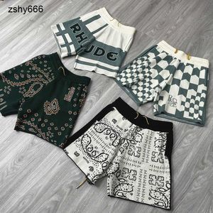 Correct Rhude Checkerboard Cashew Flower American High Street Jacquard Knitted Woolen Loose Casual Split Shorts for Men