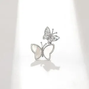 Broches brilhando u shell duplo broche de borboleta para mulheres presente de acessório de moda