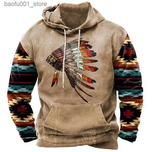 Męskie bluzy bluzy Vintage Indian Print Męskie bluza z kapturem 2024 Casual Men Odzież Bluzy z kapturem z kapturem z kapturem Zwyciężone unisex pullovers z kapturem Q240525