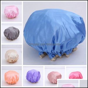 Shower Caps Double Layer Cap Waterproof Resuable Solid Elastic Band Bath Thicken Hair Anti- Hat Adt Makeup Er Dbc Drop Delivery Home Oteif