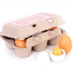 Кухни играют в еду на 6-х частях, имитированных деревянных яичных игрушках для детей, притворяющихся, играя с яйцами желтка кухонная еда D240527